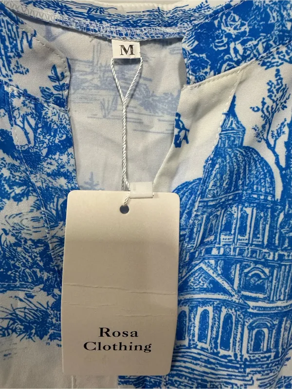 Rosa Clothing Landscape Porcelain Toile Print Flare Maxi Dress Medium New - Image 2