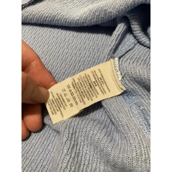 We The Free Free People Blue Waffle Knit Thermal Henley Embroidered Trim Top L - Image 6