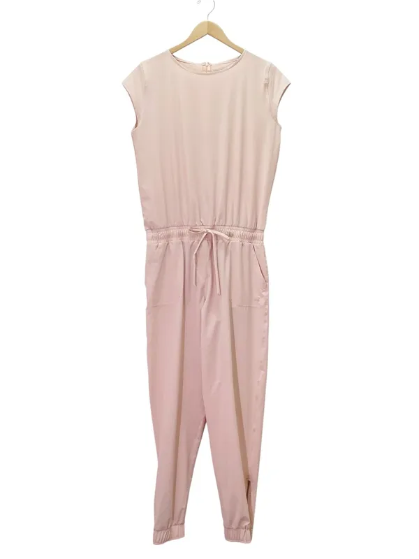 Albion Fit Jetsetter Jumpsuit Sz Medium Blush Pink Cap Sleeve Tapered Athleisure - Image 2