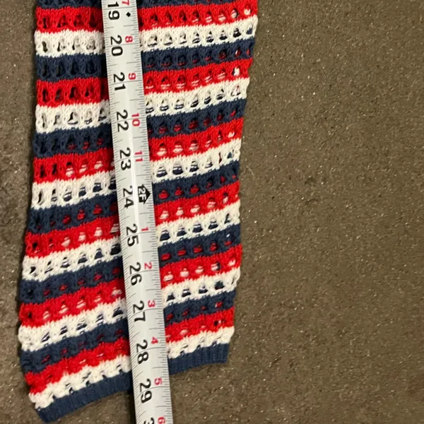 Pink Lily red, white, and blue striped crochet knit sweater top women’s Sz L - Image 9
