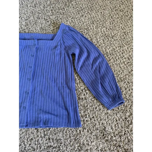 Loft Women's Purple Ribbed Button Down Square‎ Neckline Top Size Petite Small - Image 3