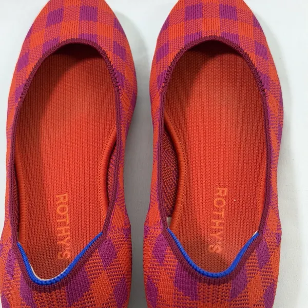 Rothys Size-10 Women Ballet Flat The‎ Square Pomegranate Gingham Orange Plaid - Image 8