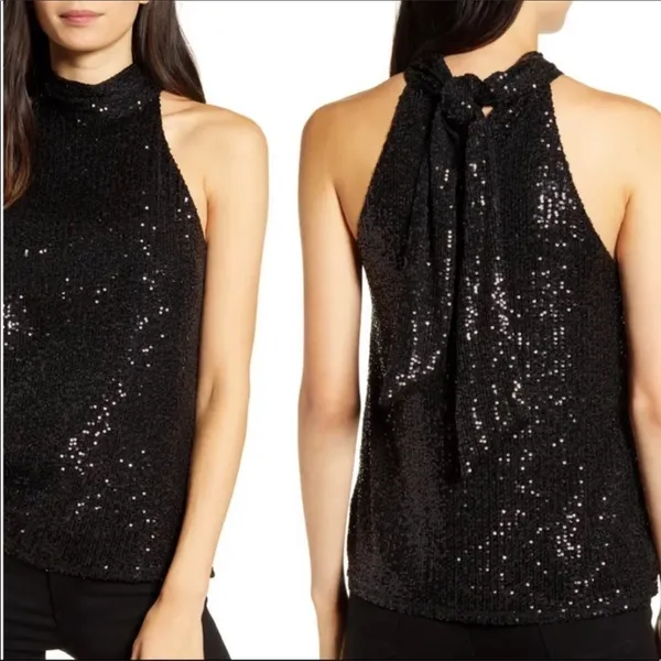 NWT Chelsea28 High Neck Sequin Halter Top Blouse Shirt S v6x - Image 2