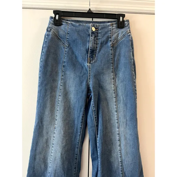 Free People We The Free Flare Wide Jeans High Rise size 26 Blue - Image 3
