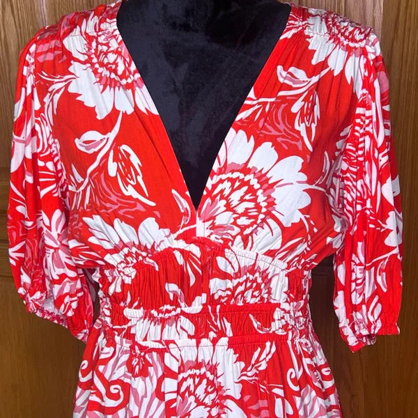 Abel the Label Floral Print Puff Sleeve Smocked Waist Mini‎ Dress Size Medium - Image 2