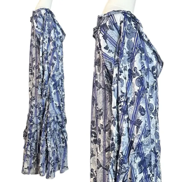 Free People Dainty Ruffle Cottage Garden Wonders Maxi Dress in Blue Combo Small - Image 7