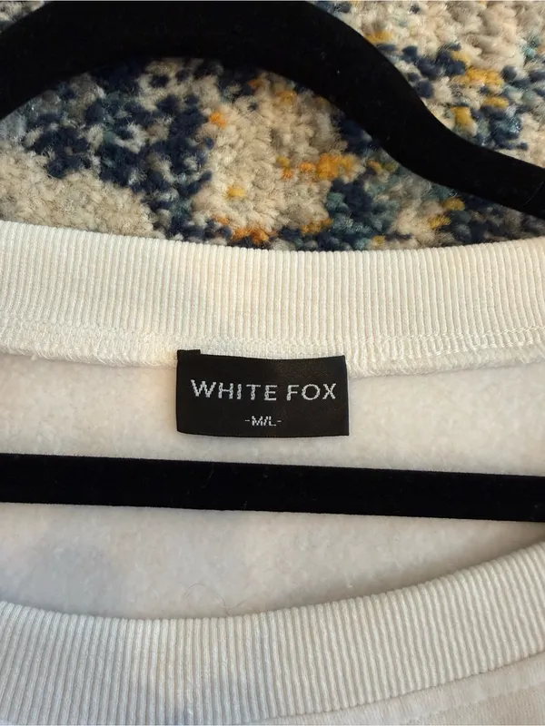 White Fox Boutique Off-Shoulder White Sweater with Teddy Bear Print - Image 5