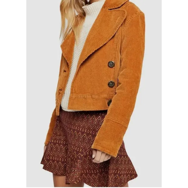 Free People Corduroy Jacket Relaxed Double Breasted Peacoat Golden Brown - Image 4