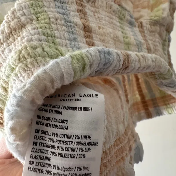 American Eagle Plaid Pastel Earth Tones‎ Smocked Bubble Crop Top - Image 7