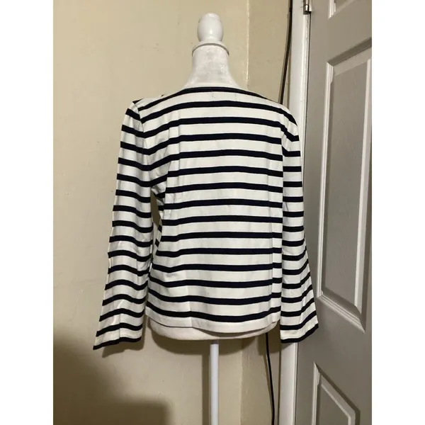 J. Crew Classic Mariner Cloth Boatneck T-Shirt in Stripe Beige Navy Blue S - Image 4