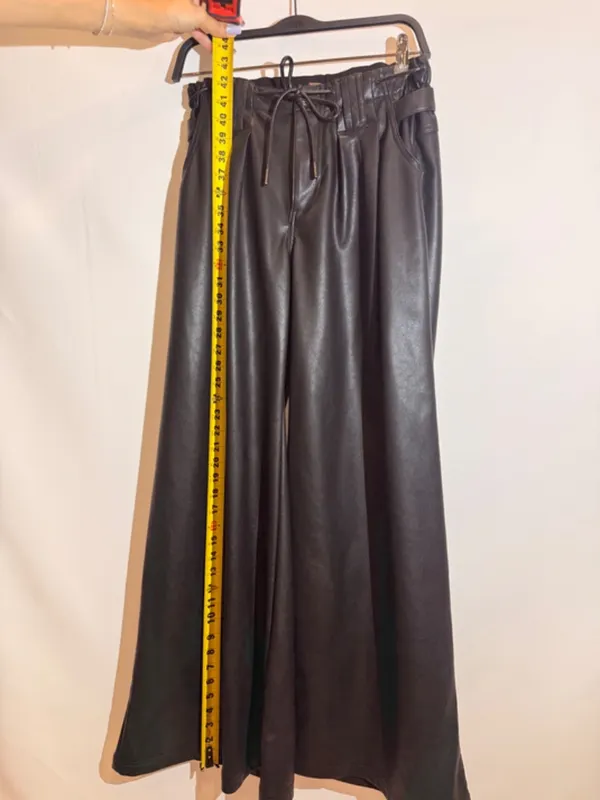 Free People Julien Black High Rise Wide Leg Vegan Leather Pants Drawstring XS - Image 6