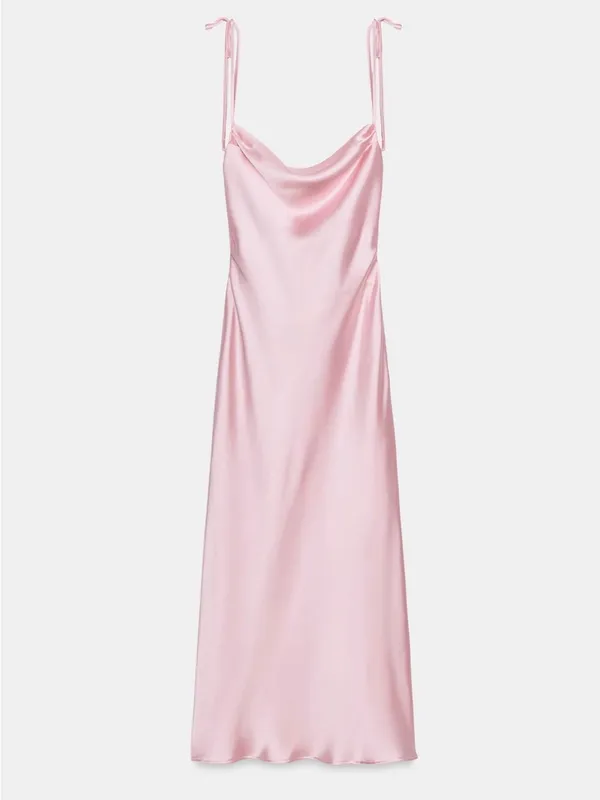 Nwt Zara Satin Effect Midi Dress With Tie Straps Size S - Image 4