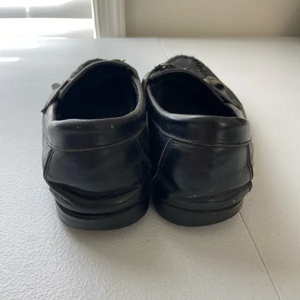 Women’s‎ solid black leather tassel slip on loafers mules boat shoes size 8 - Image 3