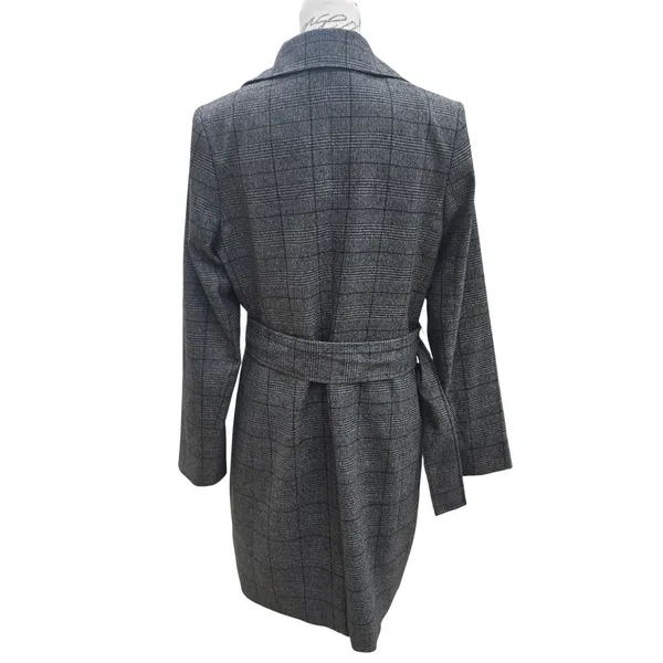 Calvin Klein‎ Womens Grey Glen Plaid Double Breasted Belted Trench Coat Size 10 - Image 3