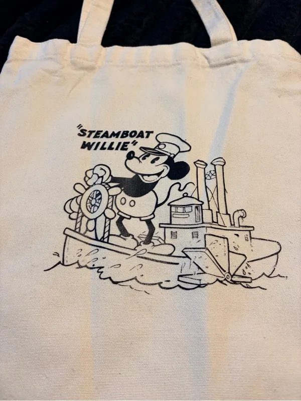 Canvas Tote Bag with Steamboat Willie Print - White - Image 2