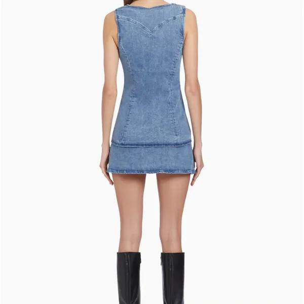NWT Amanda Uprichard Kya Romper in Denim Classic Wash Blue Size XS - Image 3