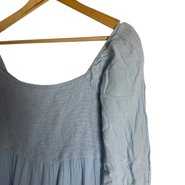 Area Stars Eyelet Trim Light Blue Long Sleeve Square Neck Dress Size Medium - Image 7