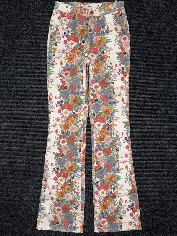 Free People x Wrangler Floral Print High Rise Bootcut Jeans 26 x 34 Western Boho - Image 3
