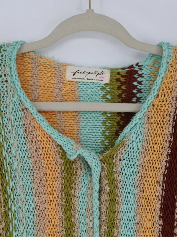 Free People Women’s Baja Cardigan Brandy Brook Combo Striped Knit Button Up XS - Image 5