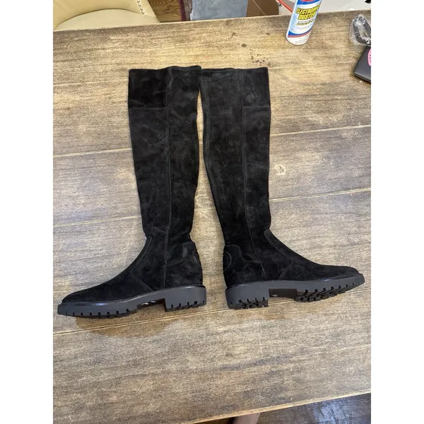 Tory Burch Black Suede Logo Miller Over the Knee Tall Logo Boot Shoes Size 7.5 - Image 4
