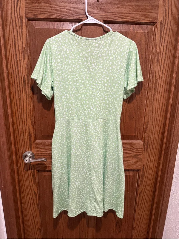 Light Green Floral Wrap Dress - Women - Image 2