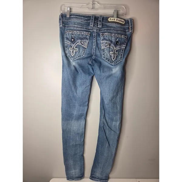 Rock Revival Yui Mid Rise Skinny Women’s 28 Distressed Medium Wash Denim Jeans - Image 3