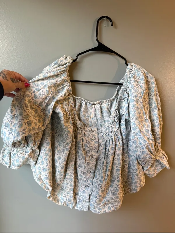 Soft Surroundings Free People Floral Boho Peasant Blouse Puff Sleeve Cottagecore - Image 5