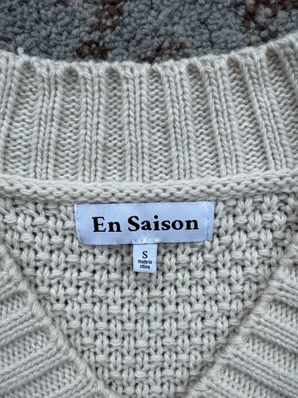 En Saison Cable Knit Sweater Vest Wool Blend Cream Small - Image 2