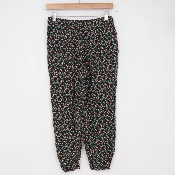 Uniqlo Jogger Pants Womens M Floral Tulip Black Rayon Tapered Casual Excellent - Image 4