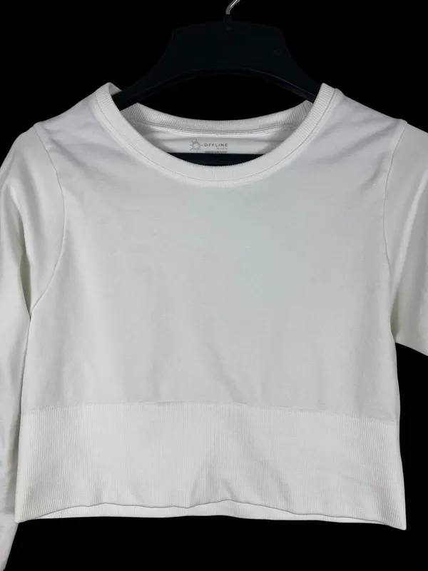 OFFLINE By Aerie Seamless Top Womens M White Cropped Long Sleeve Activewear - Image 2