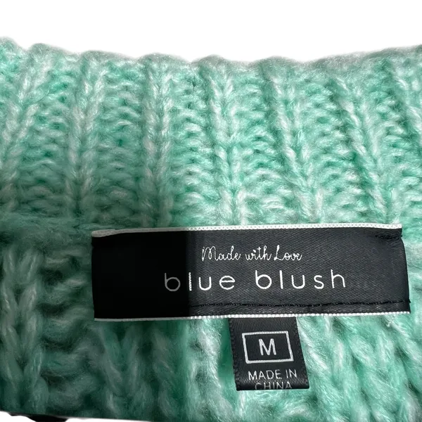 Blue Blush Mint Green Crochet Knit Sweater Women's Medium Loose Fit Open Knit - Image 5