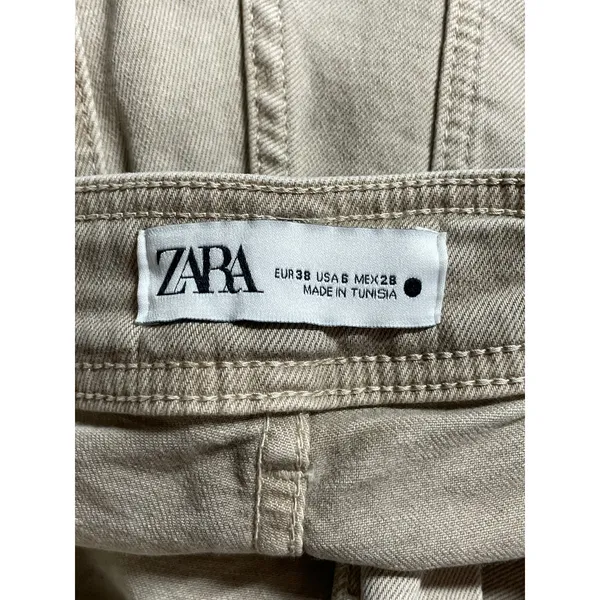 Zara Women's Beige Raw Frayed Hem High Rise Barrel Wide Leg Denim Jeans Pants 6 - Image 5