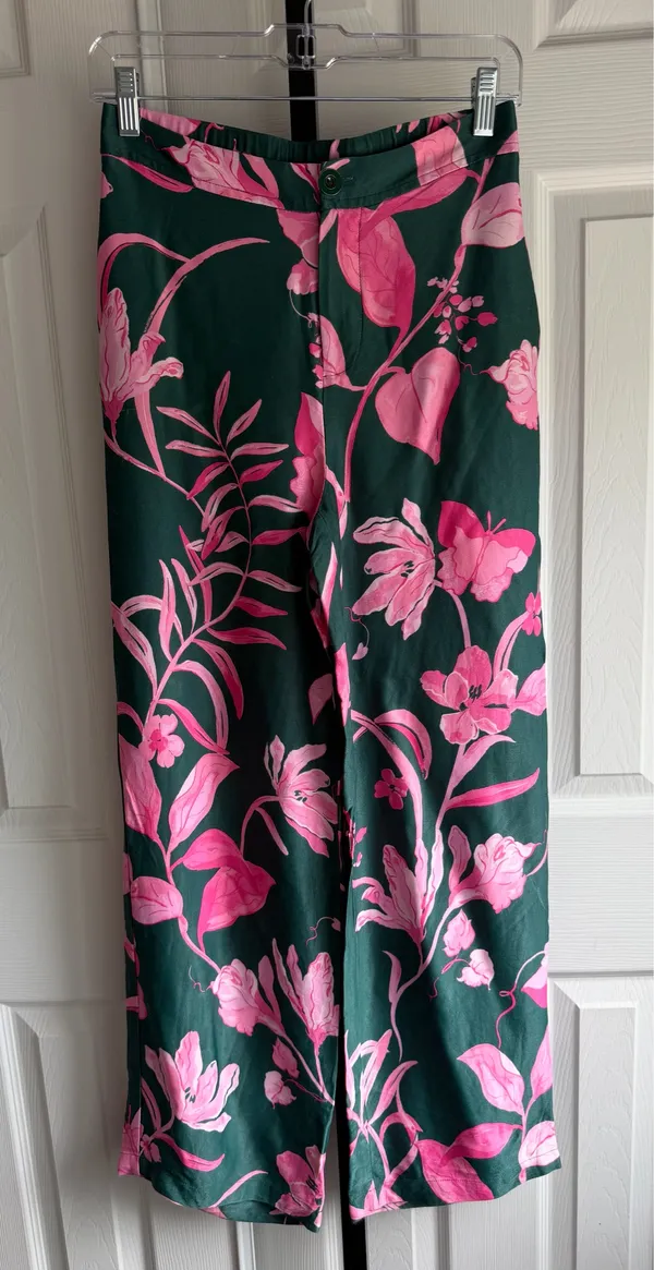 Anthropologie Breezy Tropical Floral Wide Leg Satin Pant Women's Size: 0 - Image 3