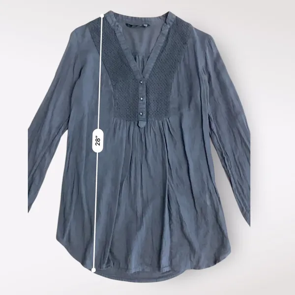 Zara TRF Button‎ Front V-Neck Long Sleeve Womens Size XS Gray Boho Minimalist - Image 3