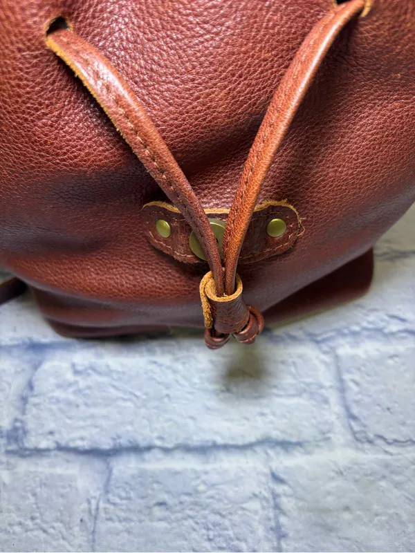 Portland Leather Goods Bucket Backpack Brown Full Grain Leather Drawstring Bag - Image 13