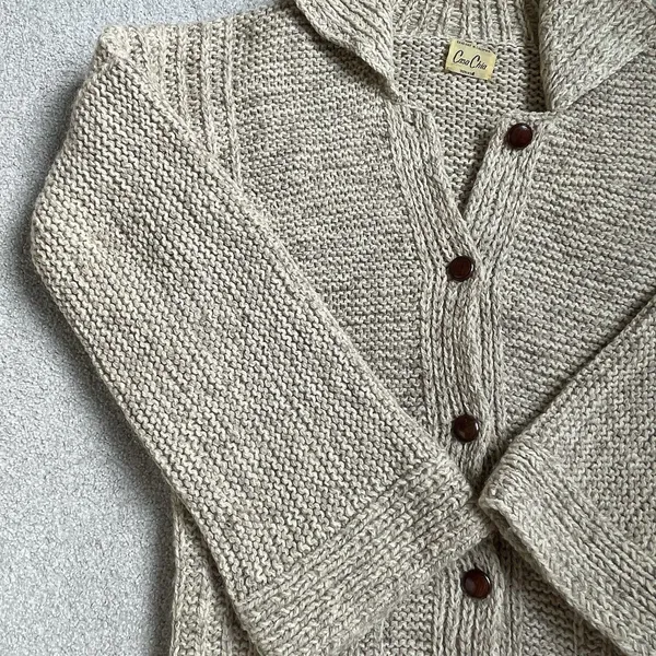 Casa Chia Vtg. 100% Wool Cardigan Sweater Bell Sleeves Cottagecore Beige Size L - Image 3