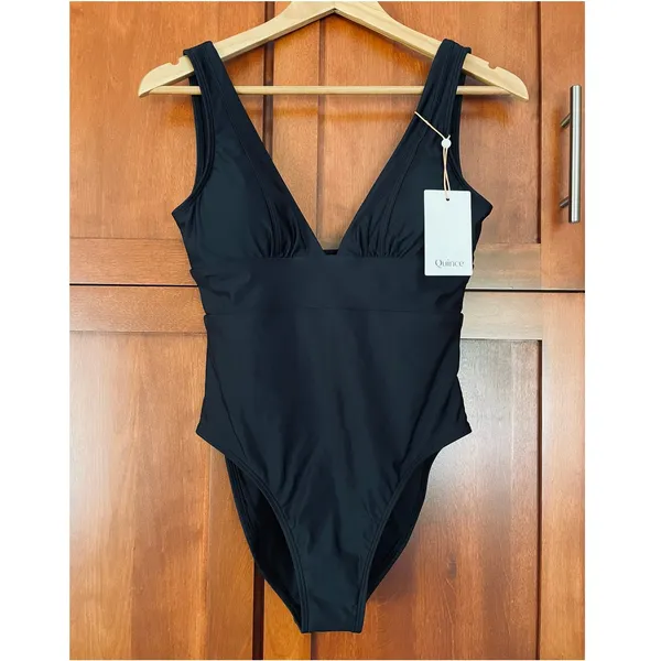 Quince Italian Plunge One-Piece Swimsuit Black Size Small NEW - Image 2