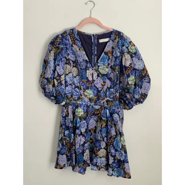 Rachel Parcell Floral Linen Blend V-Neck‎ Puff Sleeve Mini Dress size 14 - Image 2