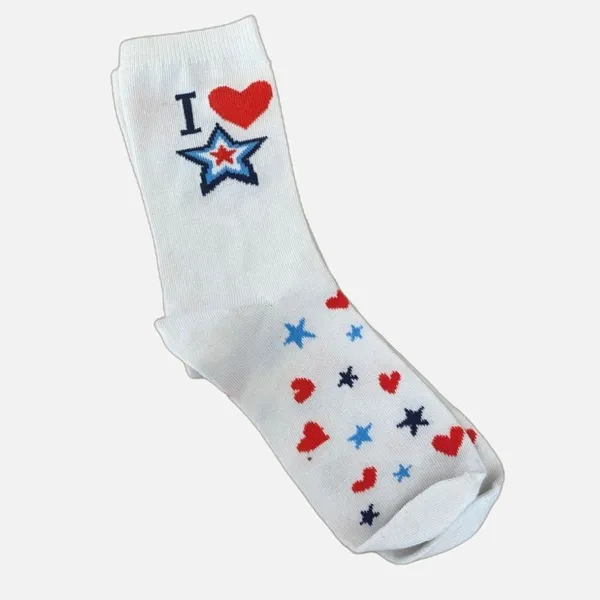 NWT USA Patriotic July 4th Socks 250 Stars Hearts Red White & Blue Womens OS - Image 3