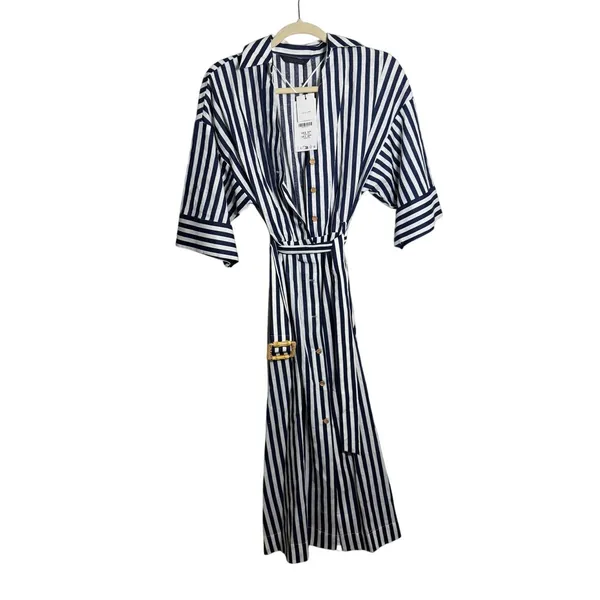 NWT Zara Blue White Striped Belted Dress Sz. XS - Image 4