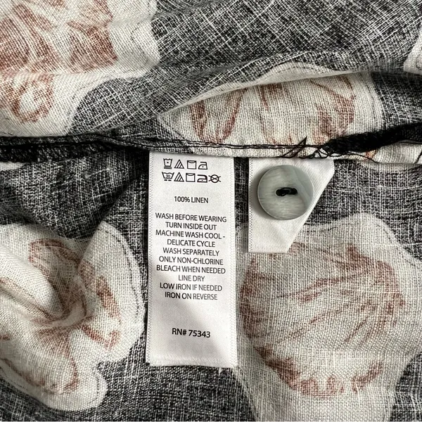 Nicole Miller Women’s 100% Linen Shirt Black & White Shell Print Button-Up L - Image 4