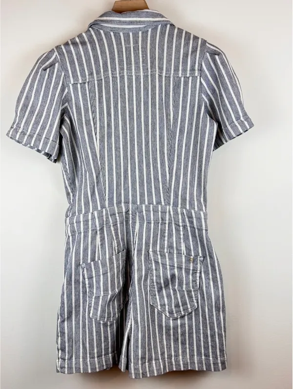 Pilcro Anthropologie The Kit Utility Romper Size 12 Blue White Stripe Cotton - Image 7