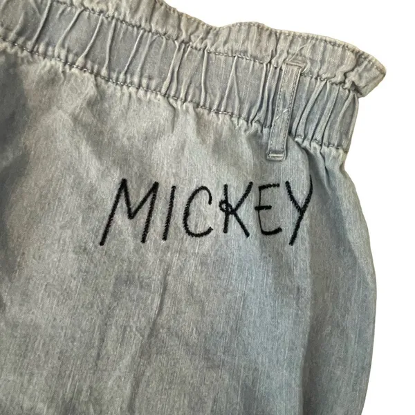 Disney X Junk Food Mickey Chambray Pants Size Large Womens Elastic Waist Cropped - Image 2