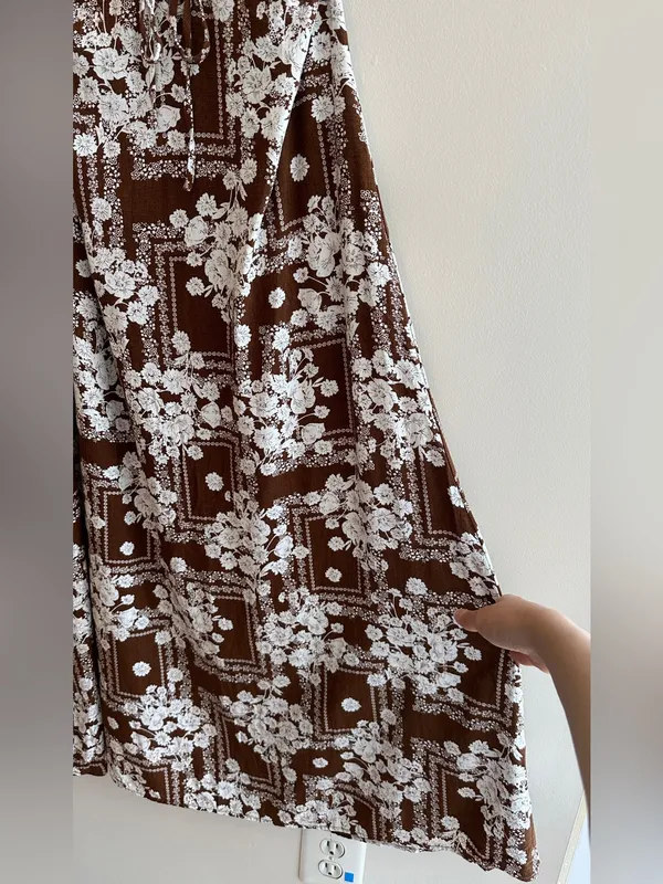 Paper Heart Anthropologie Chocolate Brown Floral Linen Maxi Dress, Size Large - Image 12