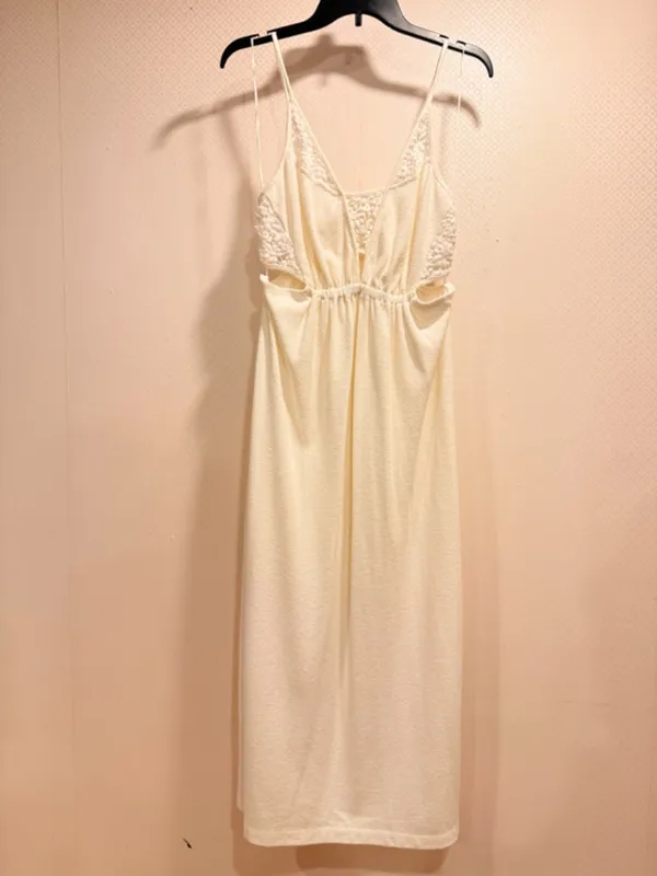 Anthropologie Daily Practice Cream Terry Lace Panel Midi Dress Side Slit Size M - Image 4