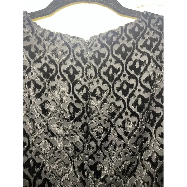 Vintage‎ 90s Max Studio Black Velvet Burnout Damask Sleeveless Sheath Dress Sz 4 - Image 4