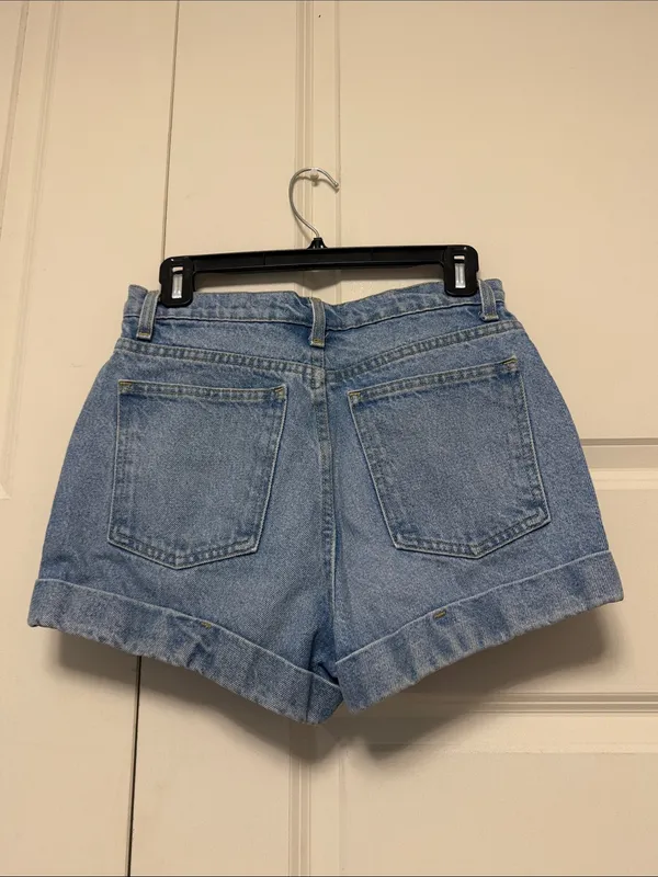 American Apparel Light Wash Denim High-Rise Roll Cuff Shorts - Image 6