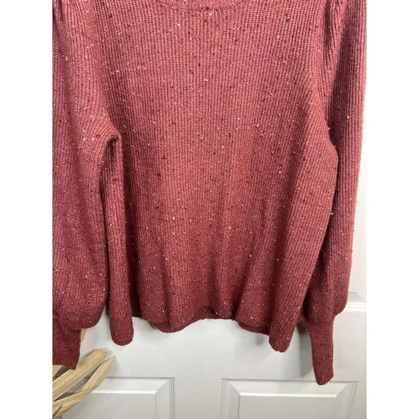1.STATE Sweater Womens Size XL Speckled Puff Sleeve Cozy Knit Mauve Brown - Image 5