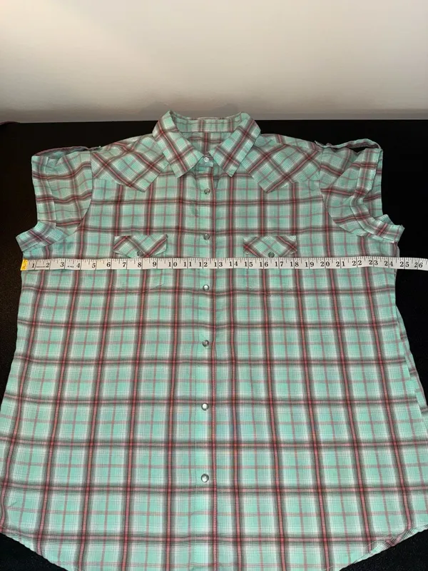 Vintage Turquoise Plaid Pearl Button Western Shirt-XL - Image 2