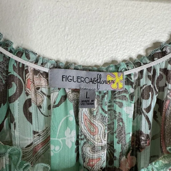 Figueroa & Flower Dress Womens Large Green Paisley Boho Maxi Peasant Button - Image 5